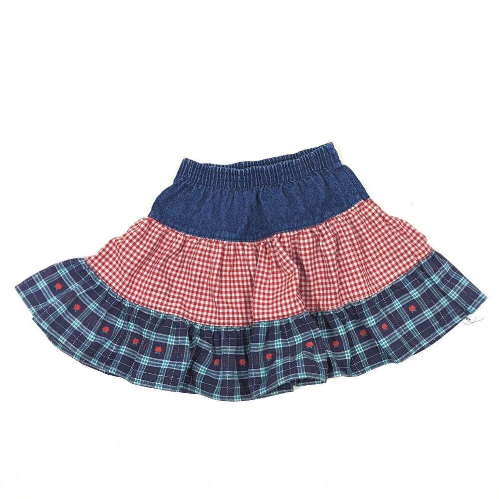 Vintage Kaboom Skirt Girls Size 5 Denim Patchwork Twirly Mini - Picture 4 of 5